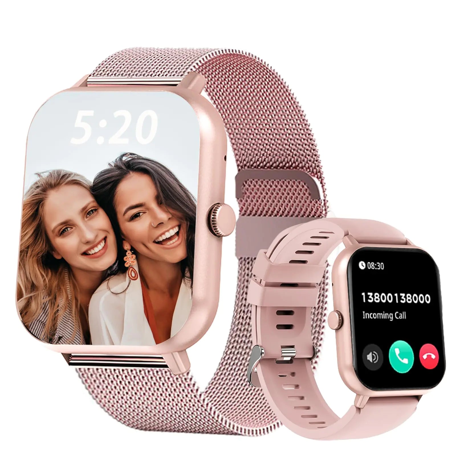 (Sprint) Women & Men's Smart Watch with Bluetooth, Calls,  IP67 Waterproof, Fitness Tracking, Casual Pink Silicone Smart Watches for Android & iOS