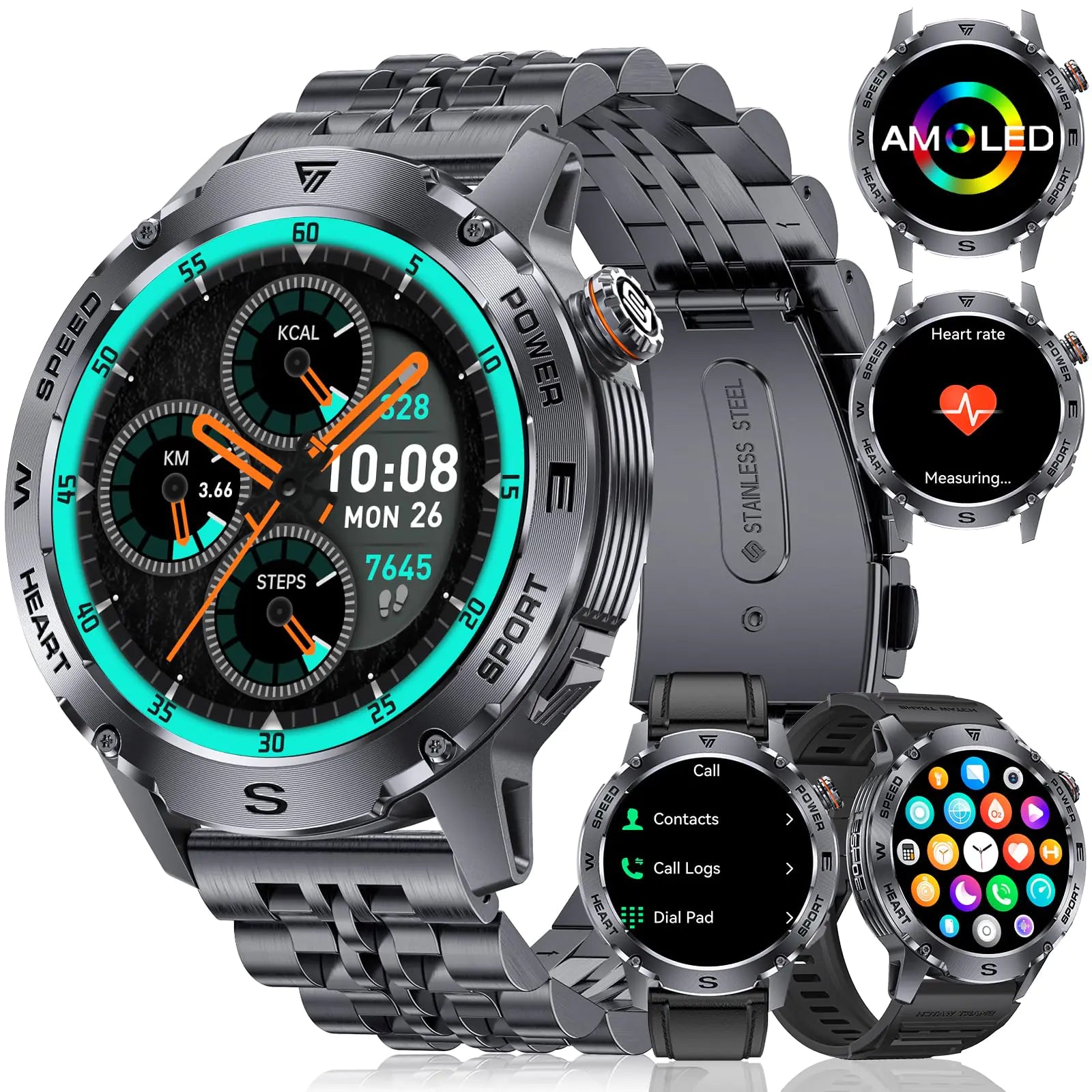 (Baron) Mens Smart Watch Bluetooth Phone Calls 143" AMOLED Always-on Display Smart Watch Men for Android and iOS 100+ Sport Activity Fitness Tracker Grey Male Smartwatch 460mAh Battery Health Monitor